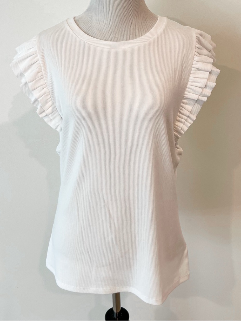 GAP White Ruffle Sleeve Ribbed Tank Womens Sz XL